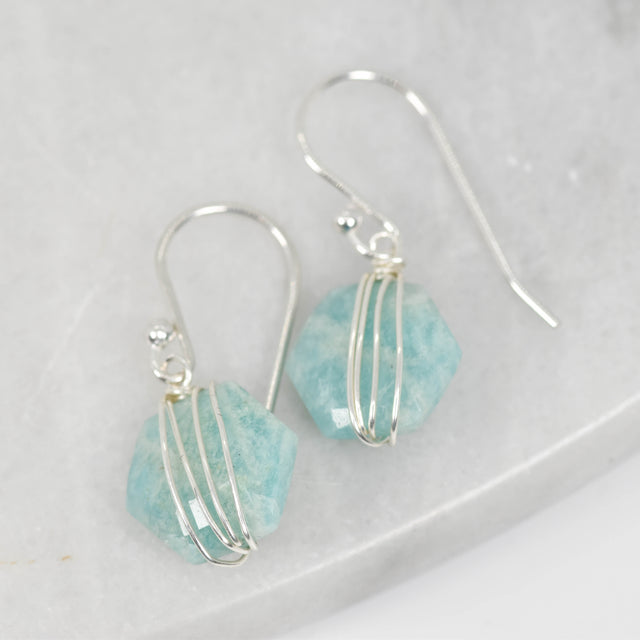 Wrapped Amazonite Octagon Earrings