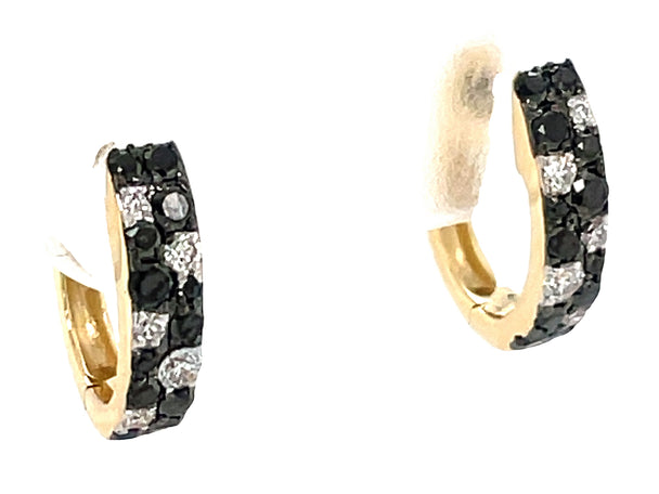 Black and White Diamond Pave 2 Row Huggy Earrings