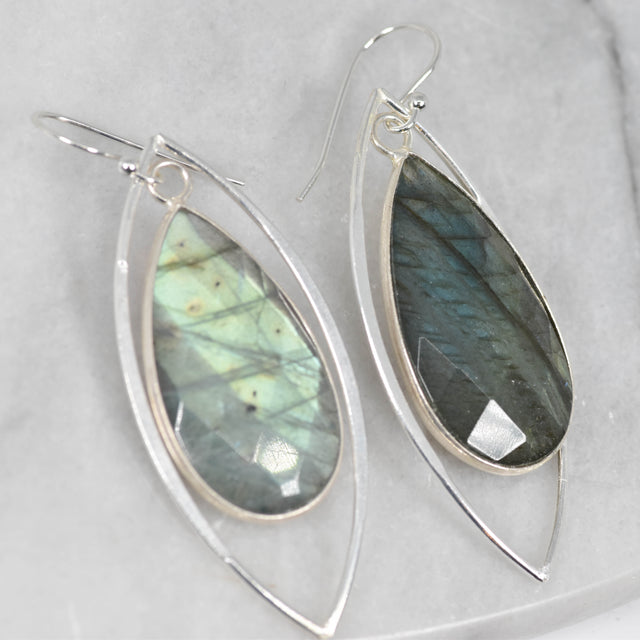 Labradorite and Silver Marquise Earrings