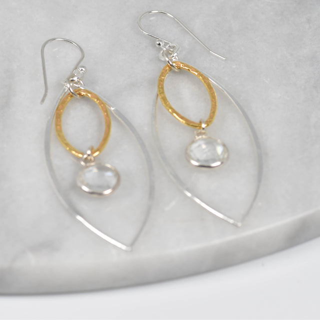 Gold and Silver Quartz Marquise Earrings