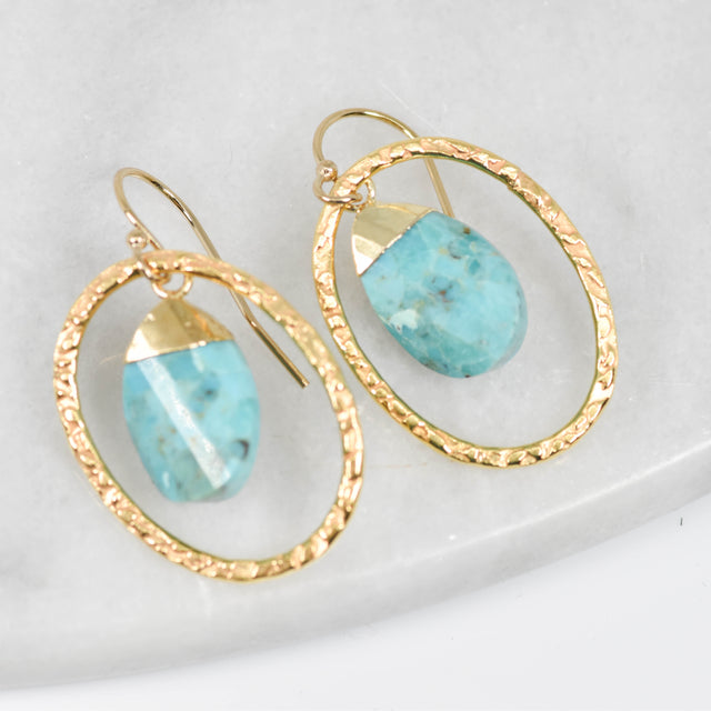Gold Oval and Turquoise Earrings