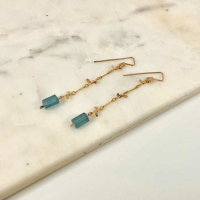 Aquamarine Sweet Pea Gold Earrings