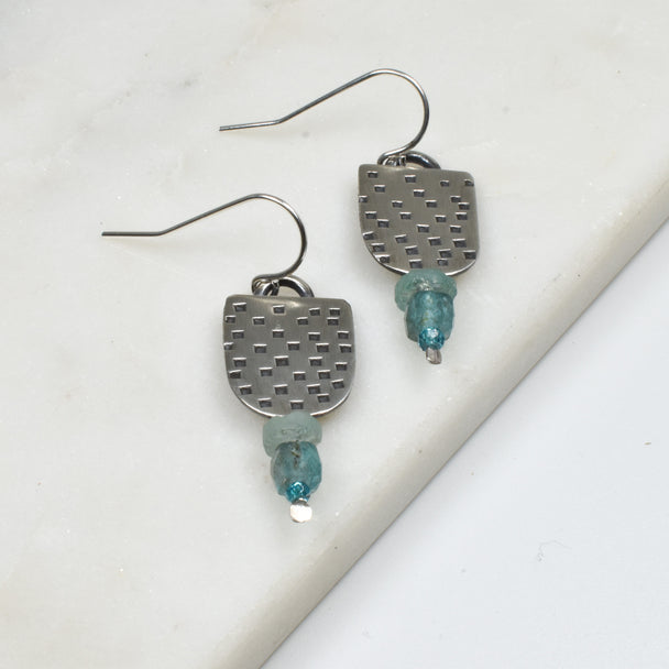 Ancient Roman Glass and Moss Agate Earrings