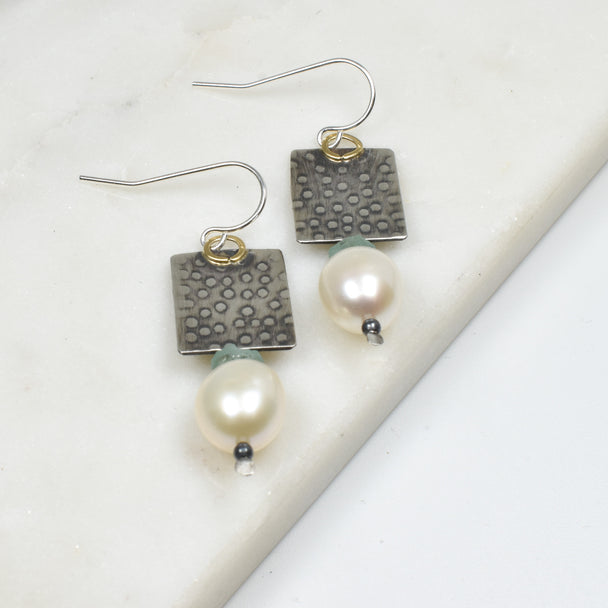 Freshwater Pearl and Ancient Roman Glass Earrings
