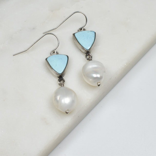 G.H. Lavender Turquoise and Baroque Pearl Earrings