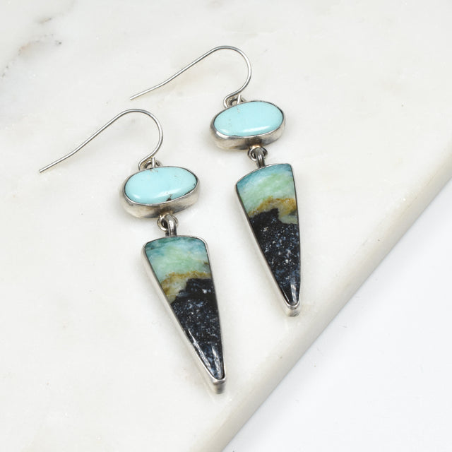 Turquoise and Blue Opalized Wood Earrings