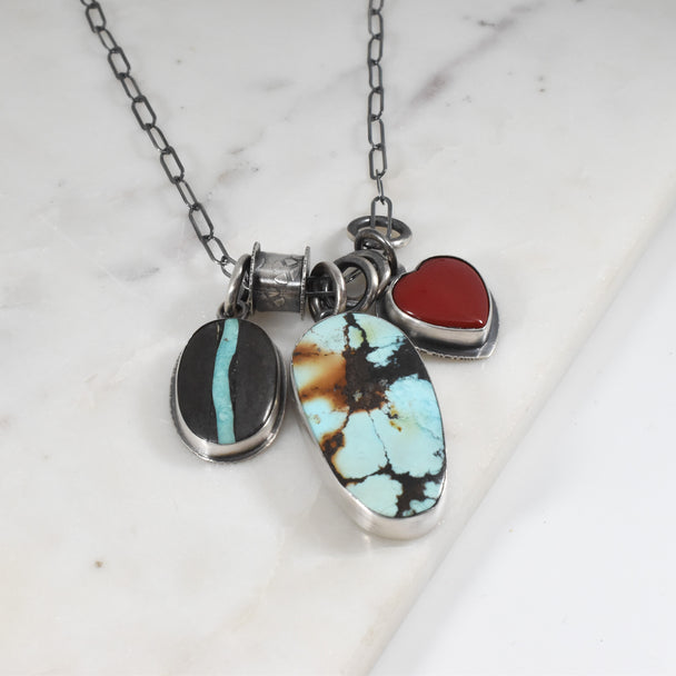 Hubei Turquoise, Ribbon Blue Turquoise and Roseritate Necklace