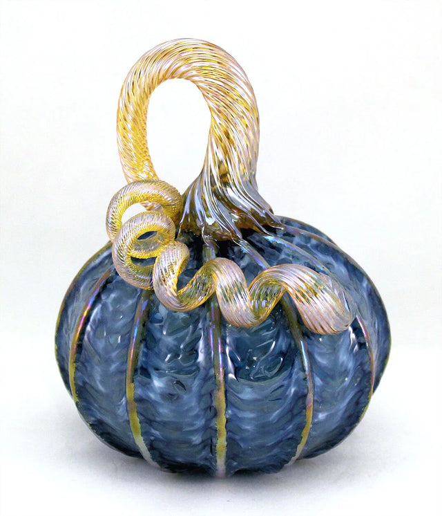 Light Blue Pumpkin with Gold Stripes