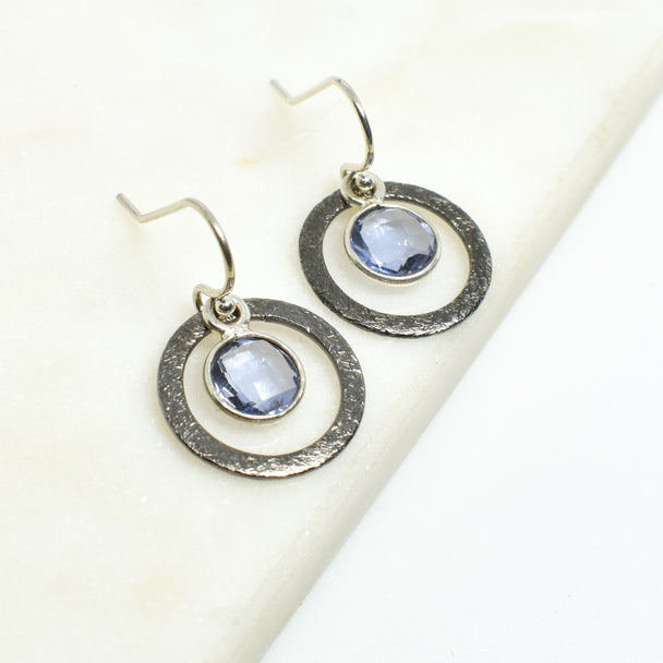 Iolite Small Oxidized Encompass Earrings