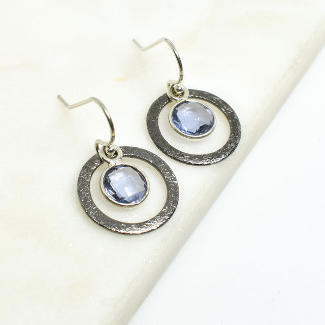 Iolite Small Oxidized Encompass Earrings
