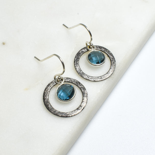 London Blue Topaz Small Oxidized Encompass Earrings