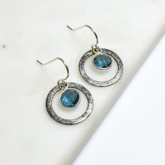 London Blue Topaz Small Oxidized Encompass Earrings
