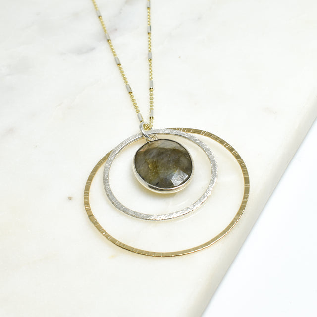 Labradorite Two Tone Double Circle Necklace