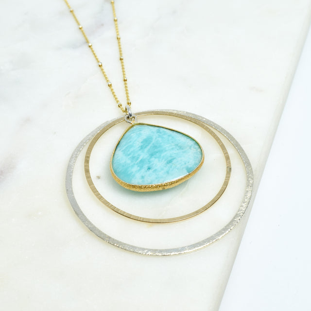 Amazonite Two Toned Double Circle Necklace