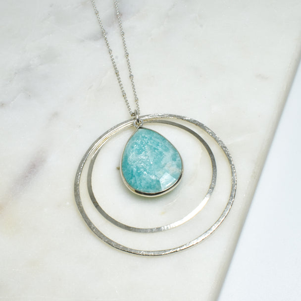 Amazonite Silver Double Circle Necklace