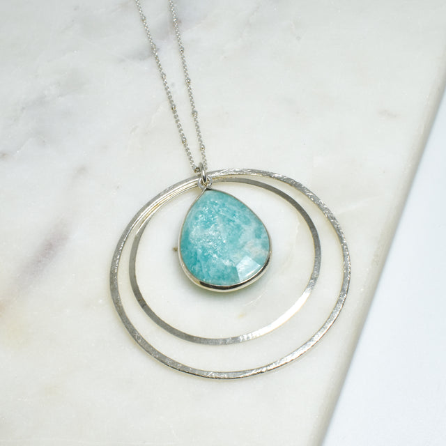 Amazonite Silver Double Circle Necklace