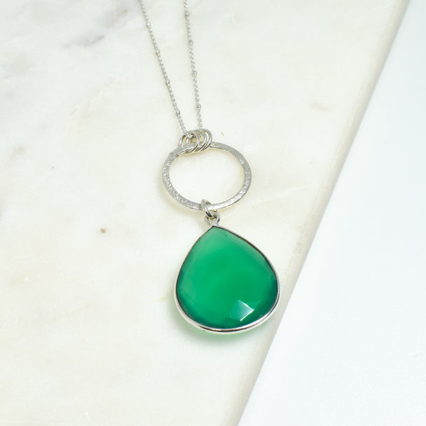 Green Onyx Open Circle Dangle Necklace