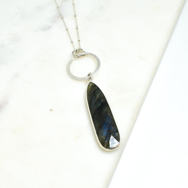 Labradorite Open Circle Dangle Necklace