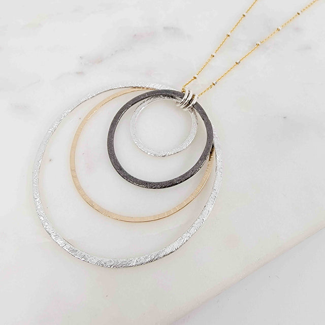 Mixed Metal Quad Circle Pendant Necklace