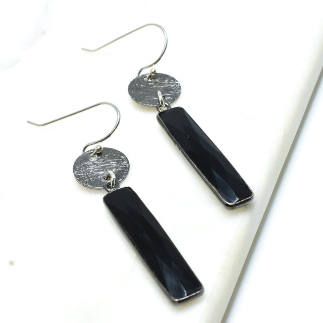 Black Onyx Oxidized Silver Dangle Earrings
