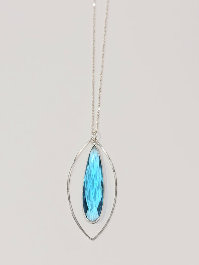 Neon Blue Topaz Open Petal Pendant Necklace 30"