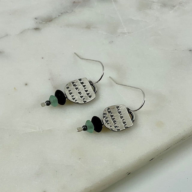 Onyx and Ancient Roman Glass Earrings