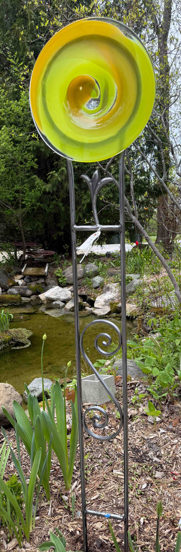 Green and Yellow Blown Glass Garden Sculpture