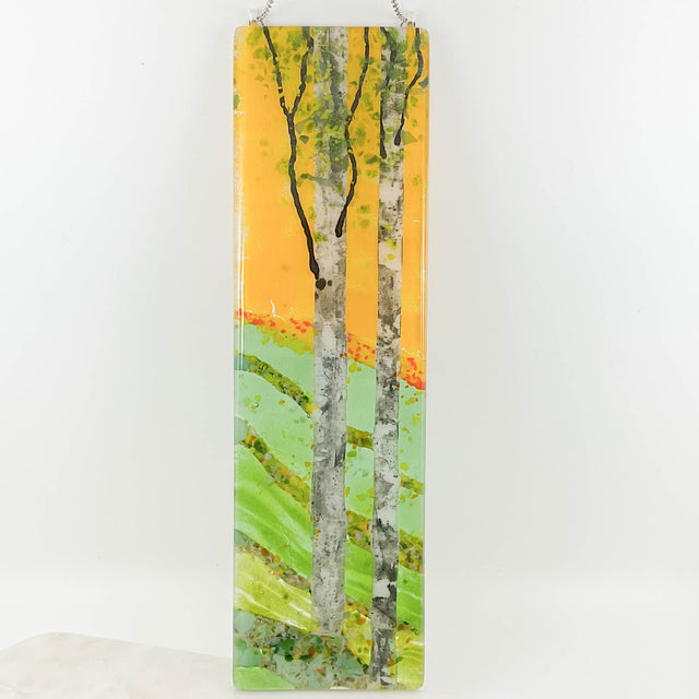 Yellow Sky Double Birch Tree Window Hanger