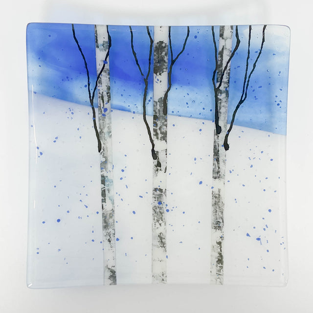 White Triple Birch Tree Square Plate