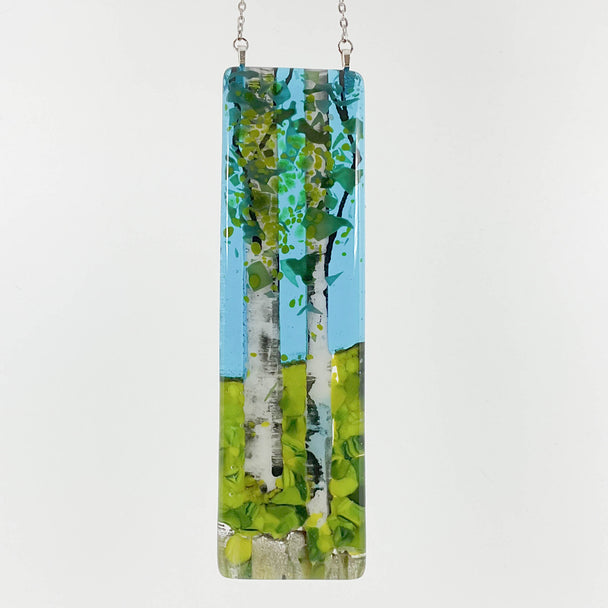 Transparent Blue Double Birch Tree Small Window Hanger