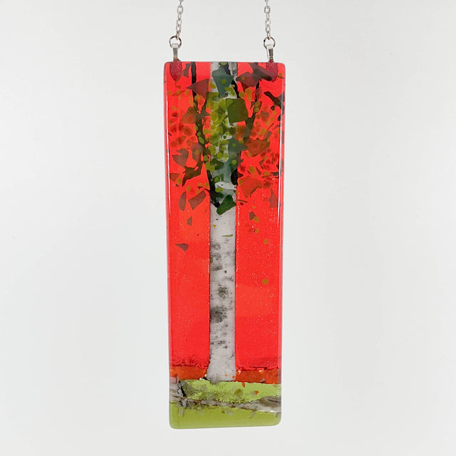 Red Single Birch Tree Small Window Hanger