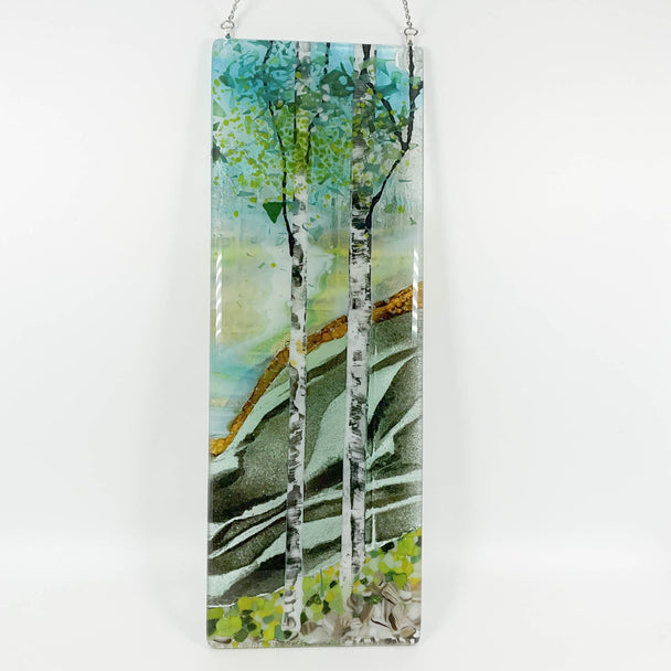 Pale Blue Sky Double Birch Window Hanger