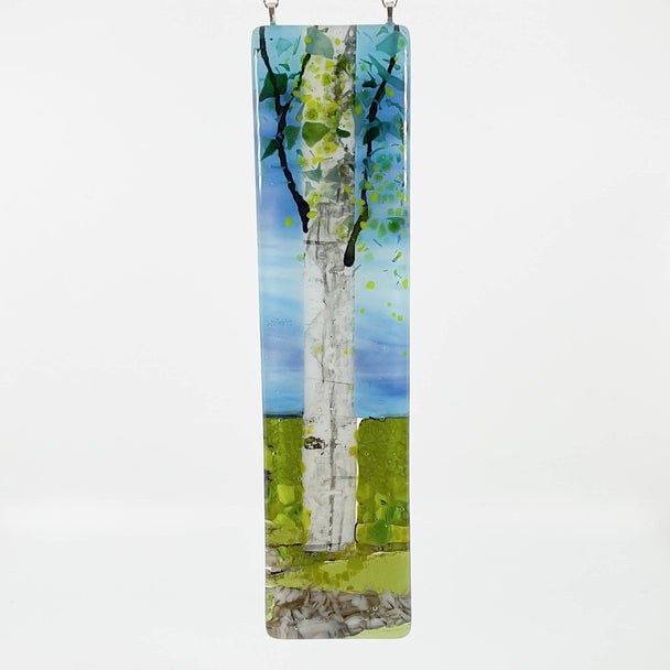 Blue Marble Sky Single Birch Tree Window Hanger