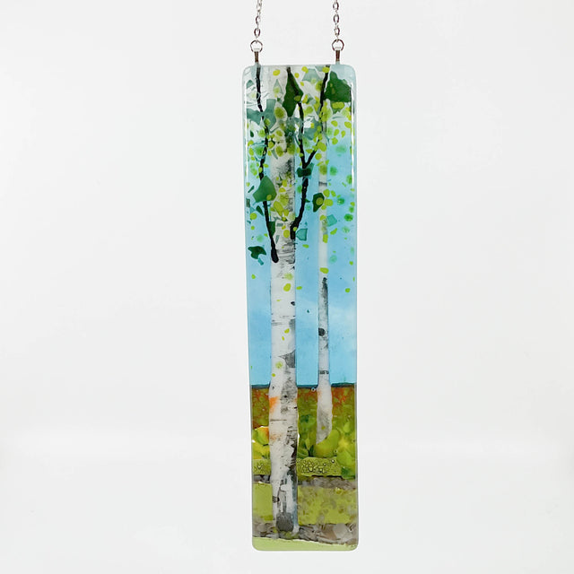 Blue Marble Sky Double Birch Tree Window Hanger