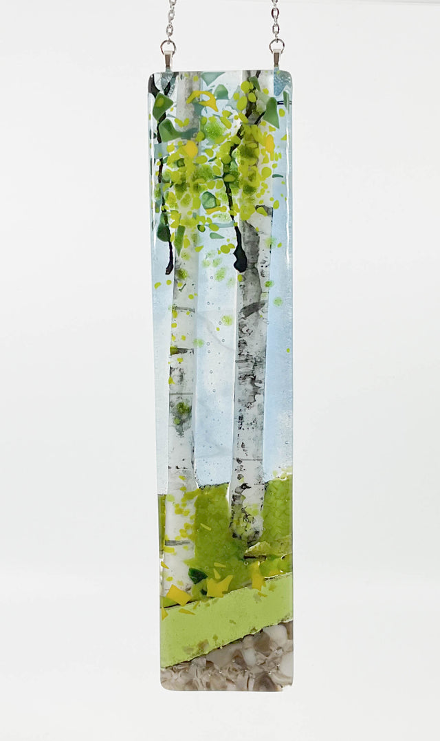 Blue Sky Double Birch Tree Window Hanger