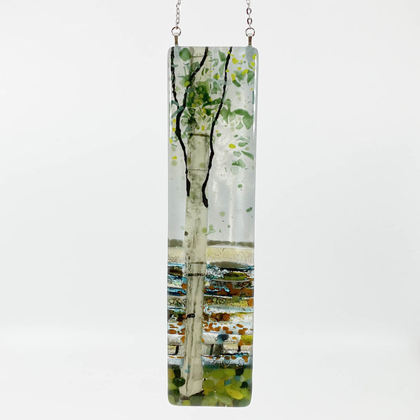 Smokey Sky Single Birch Tree Window Hanger