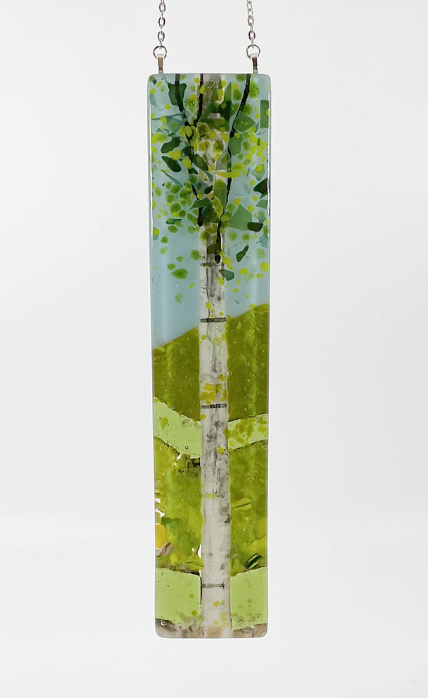 Pale Blue Sky Single Birch Tree Window Hanger