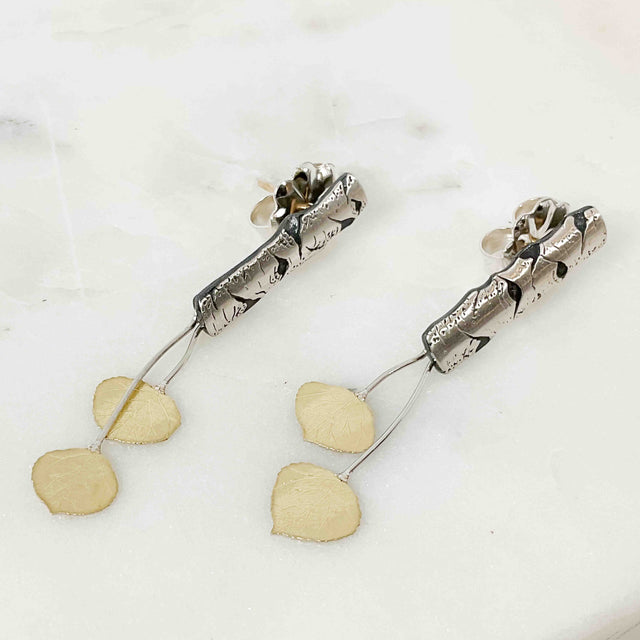 Organic Style Birch Allure Post Earrings with Leaves