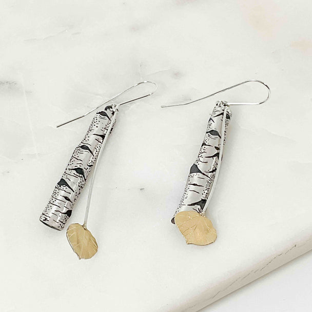 Short Birch Allure Earrings with Leaf