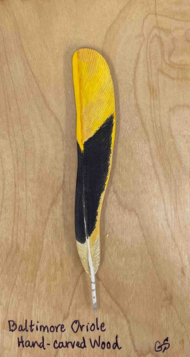Baltimore Oriole Hand-Carved Wooden Feather
