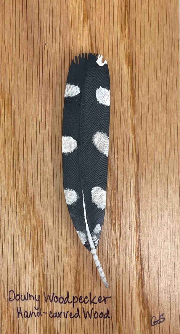 Downy Woodpecker Hand-Carved Wooden Feather
