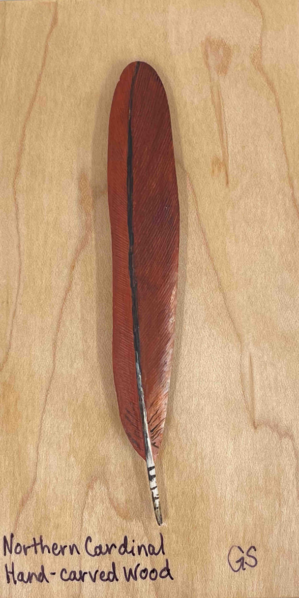 Northern Cardinal Hand-Carved Wooden Feather