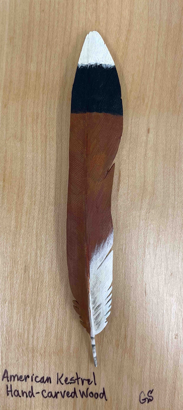 American Kestrel Hand-Carved Wooden Feather