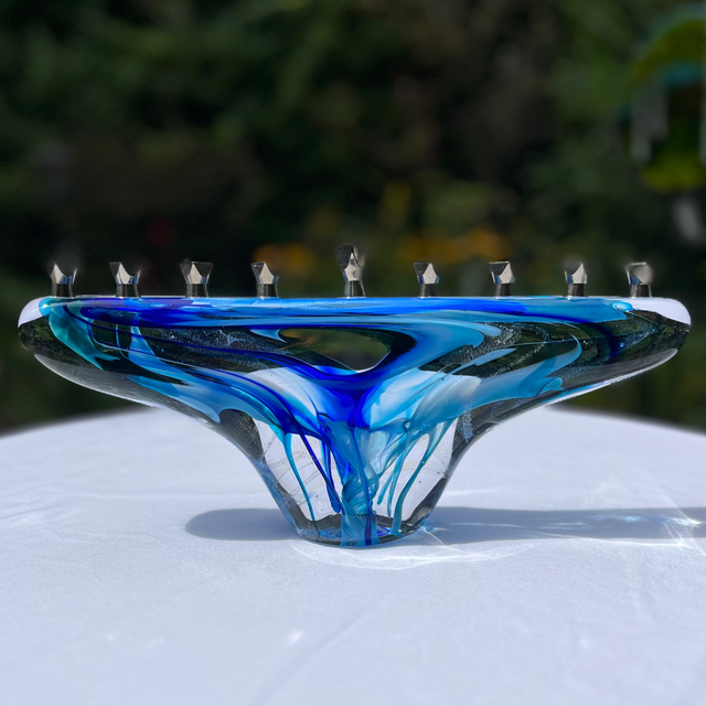 Blue Glass Shin Menorah