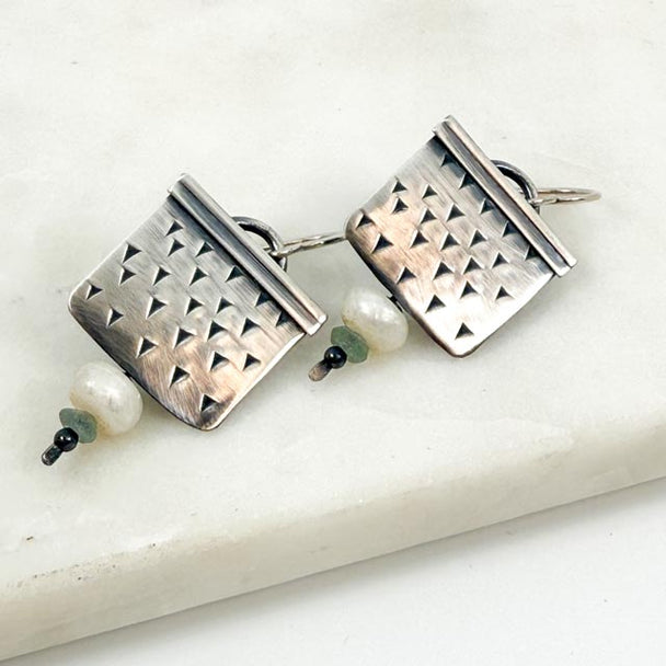 Roller Printed Amazonite and Freshwater Pearl Earrings