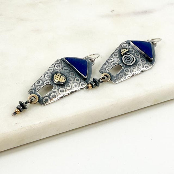 Etched Lapis Lazuli Earrings