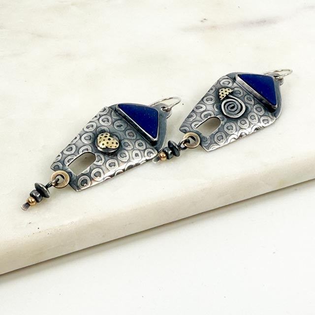 Etched Lapis Lazuli Earrings