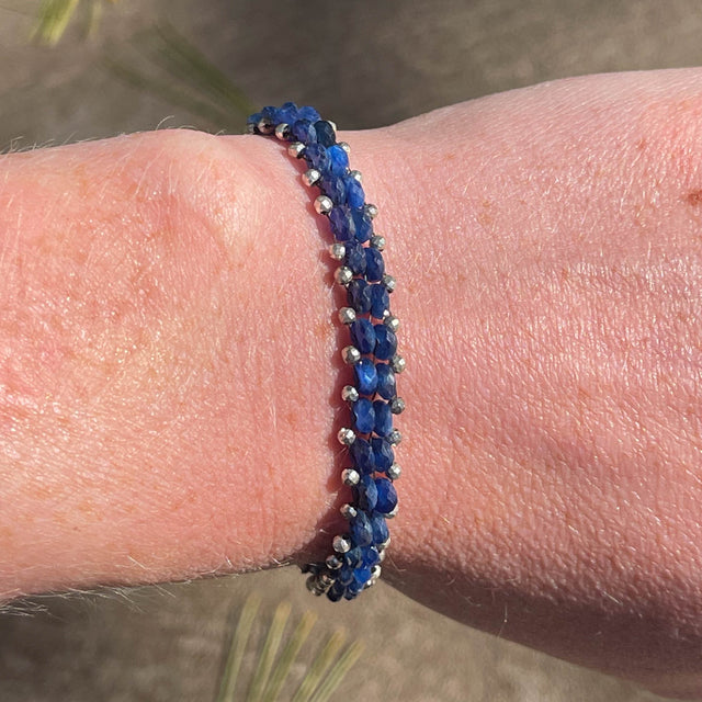 Kyanite Heishi and Tiny Silver Pyrite Bracelet