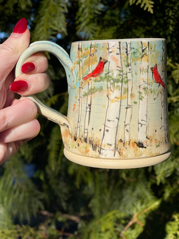 Fall Cardinal Birch Tree Mug