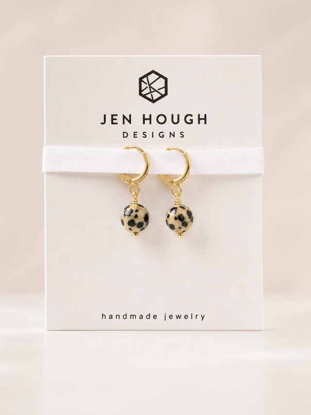 Dalmatian Jasper Huggie Earrings
